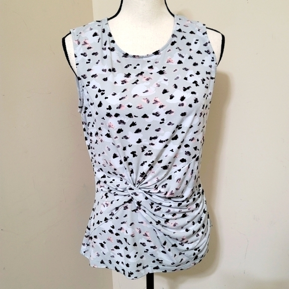 DKNY Medium Sleeveless Animal Print Front Gathered Ruching Twist Knot Knit Top - Picture 2 of 14
